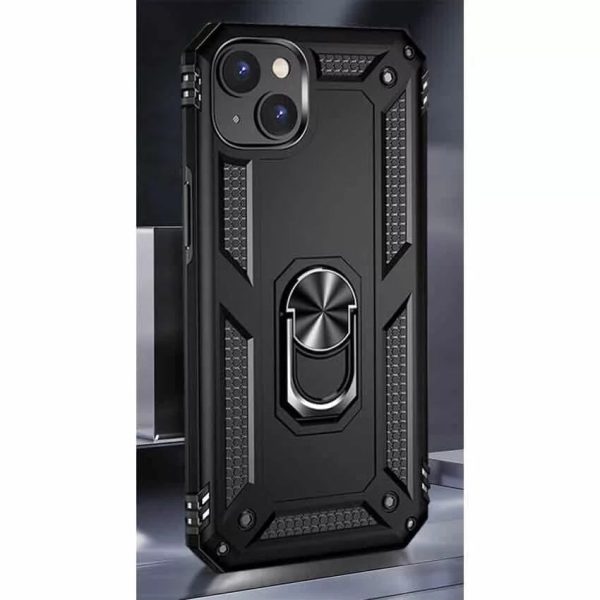 iPhone 15 Hybrid Dual-Layer Armour Case With Magnetic Ring Stand - Black