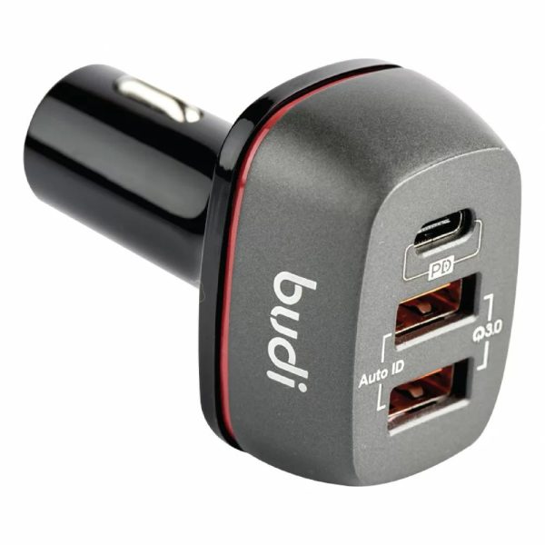 budi 20W PD 3 Port USB Type-C 3.0 Fast Charge Zinc Alloy Metal Car Charger